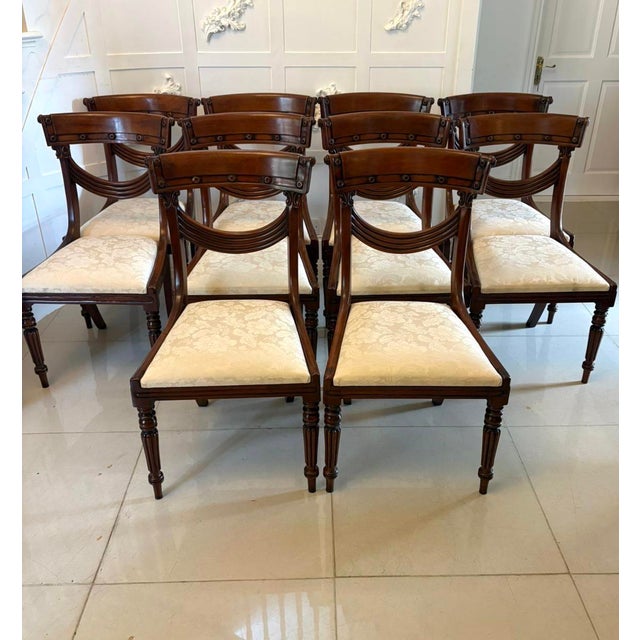 Antique English Regency Style Mahogany Dining Chairs, 1920, Set of 10 For Sale - Image 14 of 14