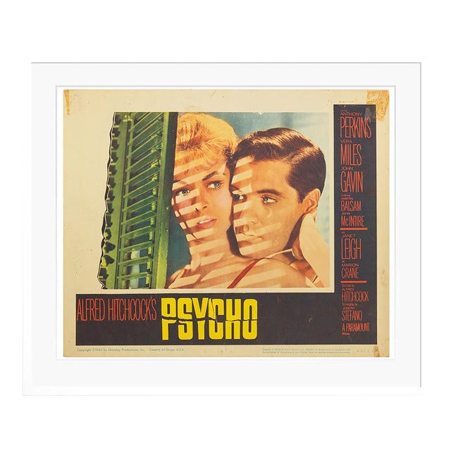 'Psycho' 1960 Original Vintage Lobby Card Framed in White For Sale