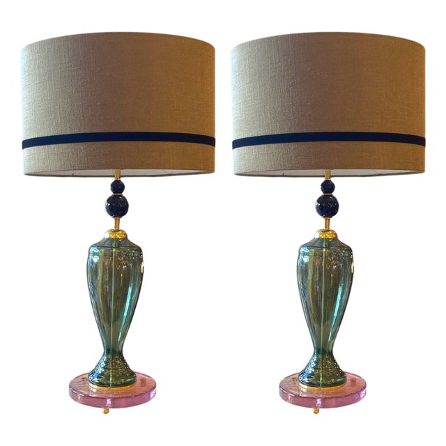 Vintage Green Murano Lamps, 1960s, Set of 2 For Sale