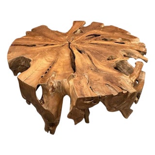 Andrianna Shamaris Organic Teak Wood Round Coffee Table For Sale