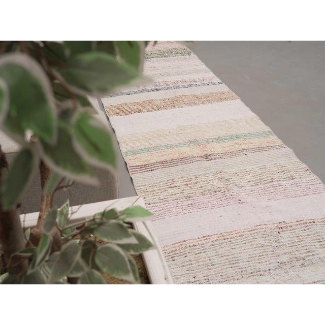 1970s Vintage Handmade Wool Cotton Cream Runner Rug For Sale - Image 4 of 11