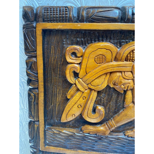 Mid-Century Modern Mid Century Hand Carved Aztec Tribal Honduras Wood Wall Art For Sale - Image 3 of 11