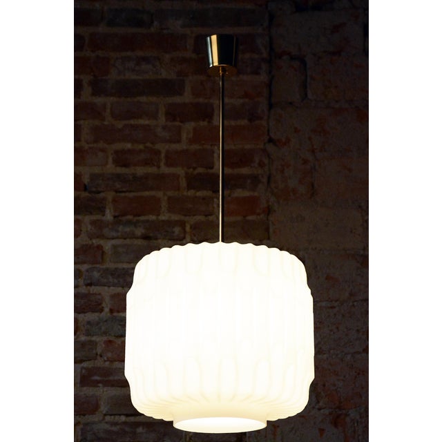 Metal Mid-Century Modern Pendant Light in Brass and Opaline Glass, 1960s For Sale - Image 7 of 11