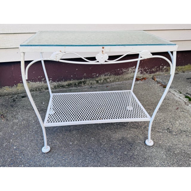 Vintage 1960s White Wrought Iron Glass Top Side Table | Chairish