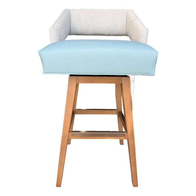Cr Laine Light Blue and Gray Bar Stool For Sale