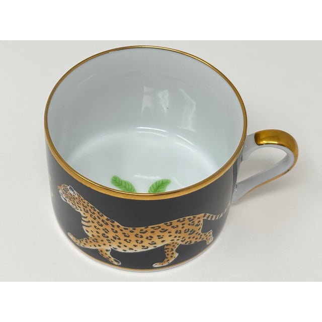 Lynn Chase Jaguar Jungle Porcelain Cup and Saucer With Gold Trim For Sale - Image 4 of 16
