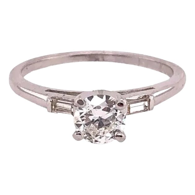 14 Karat White Gold Engagement Ring 0.75 Total Diamond Weight For Sale
