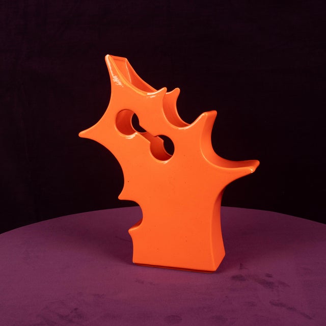 Abstract Orange Ceramic Sculptural Vase, 1980 For Sale - Image 10 of 18