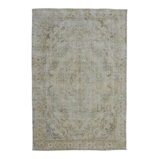 Tabriz Rug 6’6” X 9’9” Beige Wool Vintage Distressed Hand-Knotted Carpet For Sale