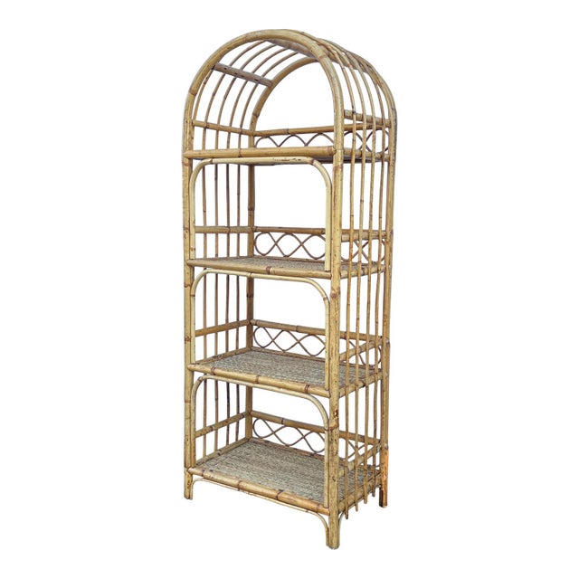 Vintage Arched Wicker Rattan Bamboo Etagere Shelving Unit Chairish