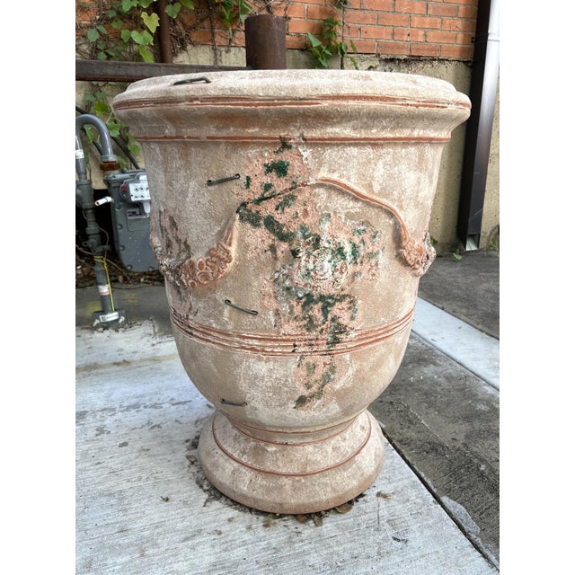 Cream A French Terracotta Anduze Planter With Antiqued Spackle Finish and Staples For Sale - Image 8 of 12