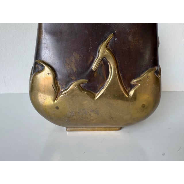 Art Deco Vintage Art Deco–Style Japanese Bronze Vase With Heron Motif For Sale - Image 3 of 11