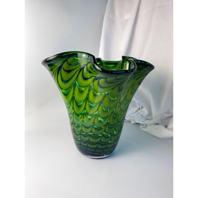 Glass Murano Style Pulled Feather Spiral Art Glass Vase For Sale - Image 7 of 13