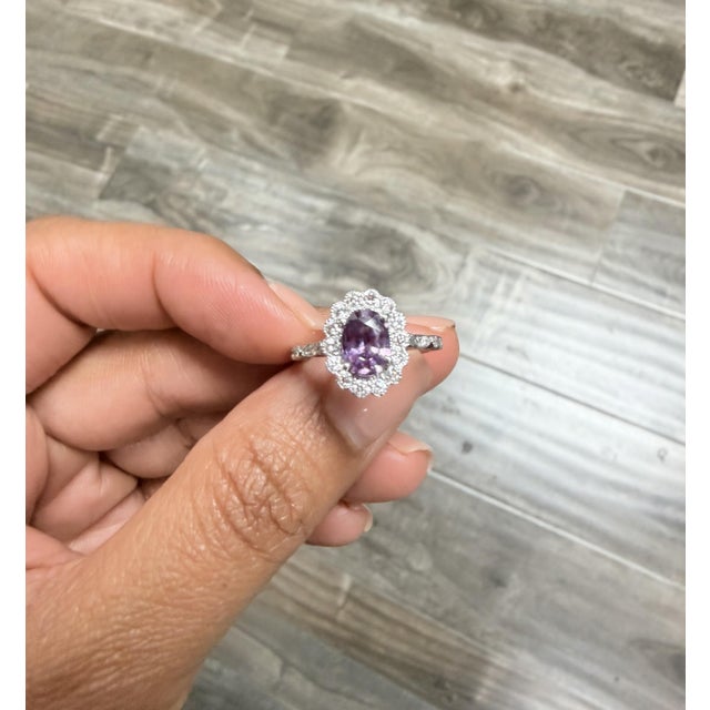 Pink Gia Certified 1.84 Carat Purple Pink Sapphire Diamond 18 Karat White Gold Ring, Size 7 For Sale - Image 8 of 8