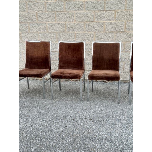 Set of Four Vintage 1980s Postmodern Dining Chairs with Velvet Upholstery and Sturdy Chrome Base DIMENSIONS 20ʺW × 20.5ʺD...