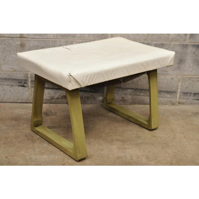 Mid-Century Modern Vintage Mid Century Modern Green Painted Art Deco Vanity Bench Stool Ottoman For Sale - Image 3 of 9