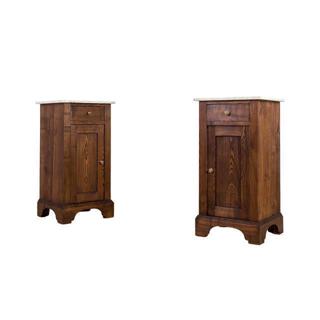 Art Nouveau German Ash Bedside Cabinets with Marble Tops, 1910, Set of 2 For Sale - Image 17 of 17