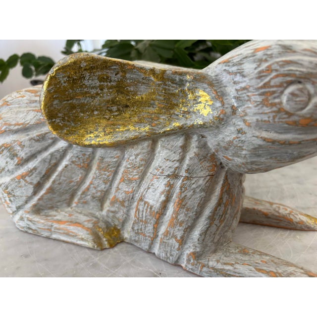 White 1990s Folk Art Carved Wooden Rabbit Figure For Sale - Image 8 of 10