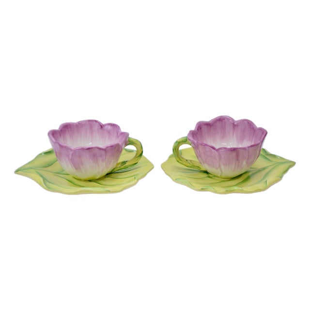 Italian Water Garden Cups & Saucers - Pair For Sale