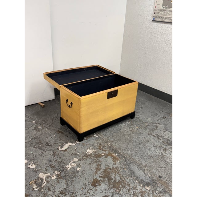 Chinese Chinese Lift-Top Yellow Leather Trunk, Vintage For Sale - Image 3 of 12