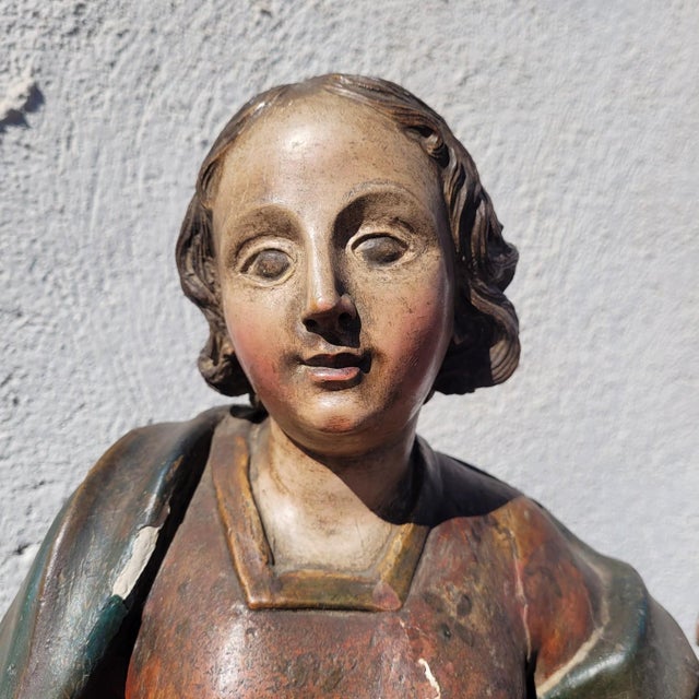 Polychrome Carved Saint Statues, 17th Century, Wood For Sale - Image 10 of 18