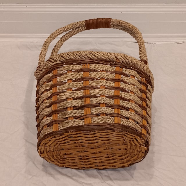 Vintage French Style Hand Woven Market Wicker Basket With Handles For Sale - Image 11 of 12