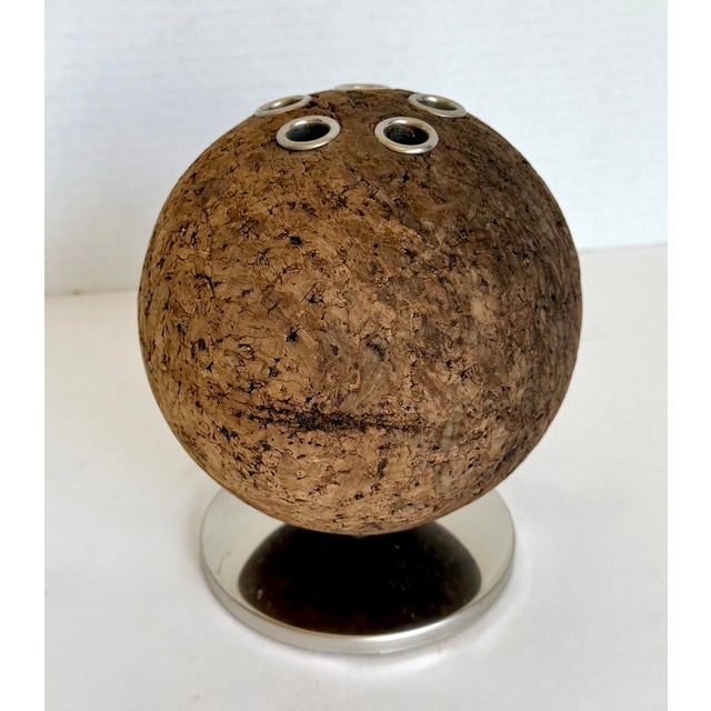 Mid-Century Modern Cork Sphere Pen & Pencil Holder With Chrome Base For Sale In Los Angeles - Image 6 of 9