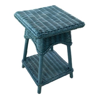 Vintage Rustic Painted Wicker Side Table For Sale