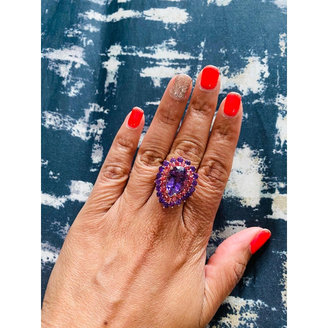 8.90 Carat Amethyst Sapphire Pear Cut Rose Gold Cocktail Ring Size 7 For Sale In Los Angeles - Image 6 of 8
