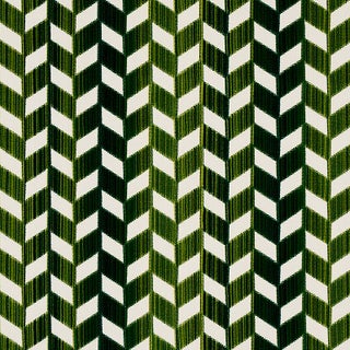 Schumacher Chevron Strie Velvet Fabric in Emerald For Sale