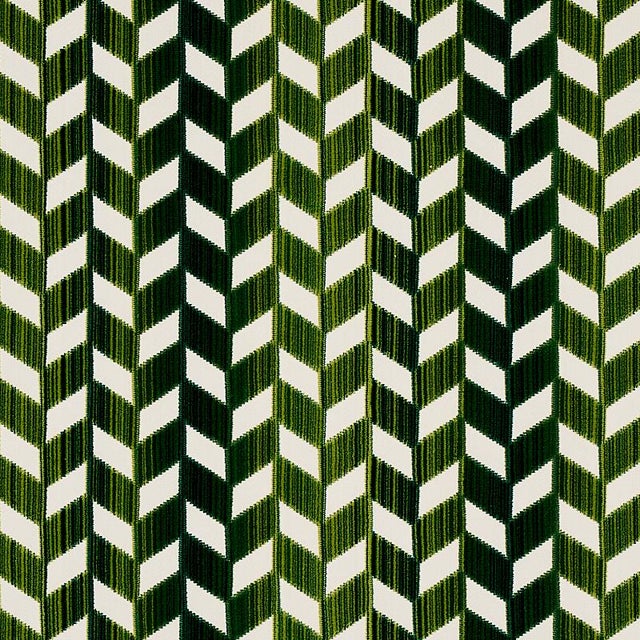 Schumacher Chevron Strie Velvet Fabric in Emerald For Sale