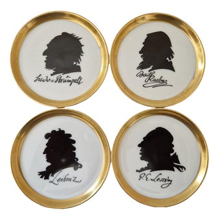 1970s Furstenberg Porcelain Drink Coasters With German Philosopher Silhouette Portraits, Set of 4 For Sale