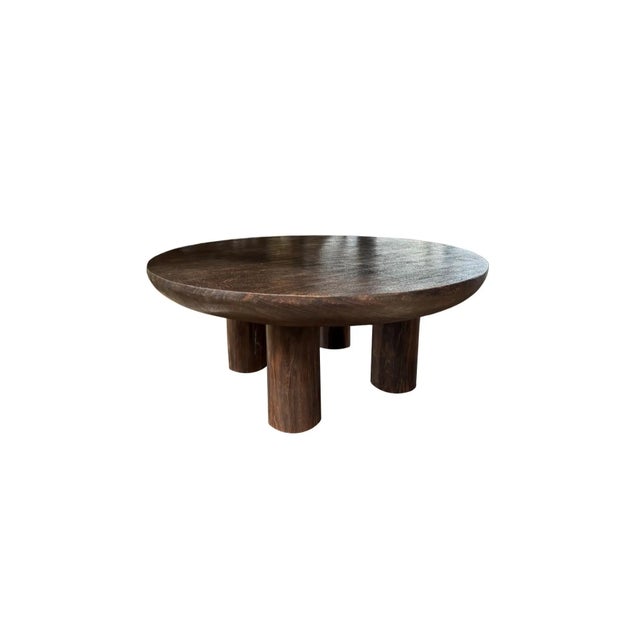 Suar Wood Round Table, Espresso Finish, Modern Organic For Sale - Image 4 of 7