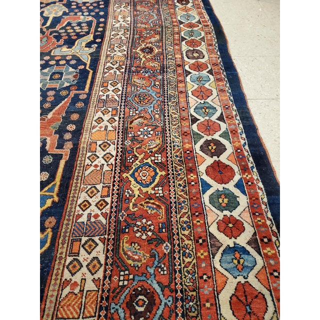 Antique Bijar Carpet Oriental Carpet, Handmade, Navy, Red, Light Blue and Green For Sale - Image 10 of 18