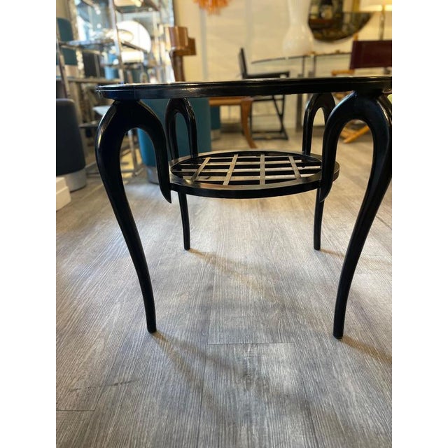 Round Coffee Table in Ebonized Wood and Screen-Printed Glass by Paolo Buffa, 1940 For Sale - Image 9 of 15