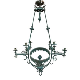 1860s Bronze Gasolier 7 Light Chandelier For Sale