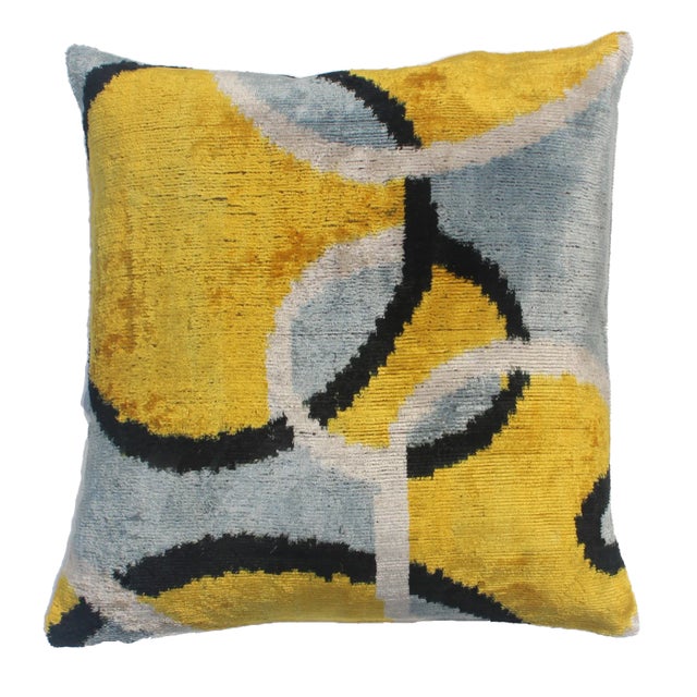Contemporary Silk Velvet Ikat Pillow For Sale - Image 10 of 10