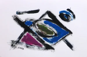 Eros, French Abstract Painting - Dynamic Geometric Shapes and Movement