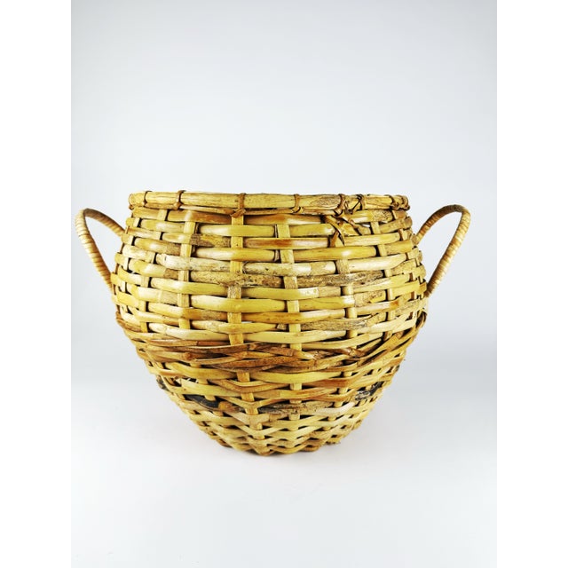 Extra Large Vintage Handwoven Reef Basket With Wrapped Handles, Coastal Rustic Decor For Sale - Image 4 of 9