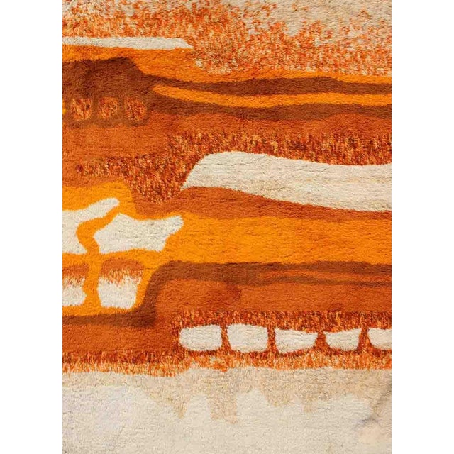 Vintage Swedish Rya Rug With Modern Design in Burnt Orange, Cream and Orange For Sale - Image 4 of 10