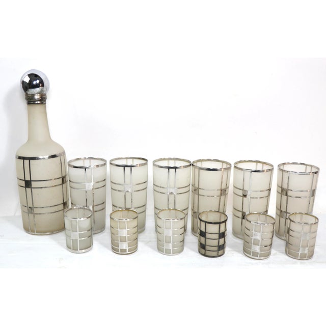 1930s Fostoria Silver Overlay Art Deco Bar Cocktail Set- 13 Pieces For Sale - Image 9 of 11