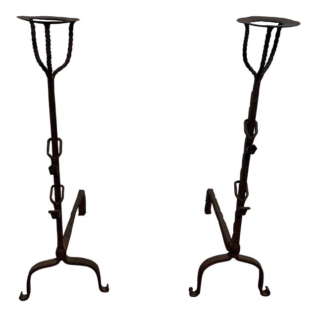 Wrought Iron Landiers. French. 18th century - a Pair For Sale