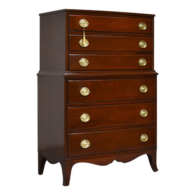Mid Century Federal Style Mahogany Highboy Chest of Drawers For Sale