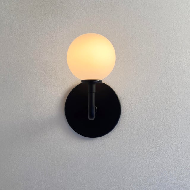 Pair of Small Bent Arm Sconces by Research.Lighting, Black, Glass, Mid Century Modern For Sale - Image 10 of 11