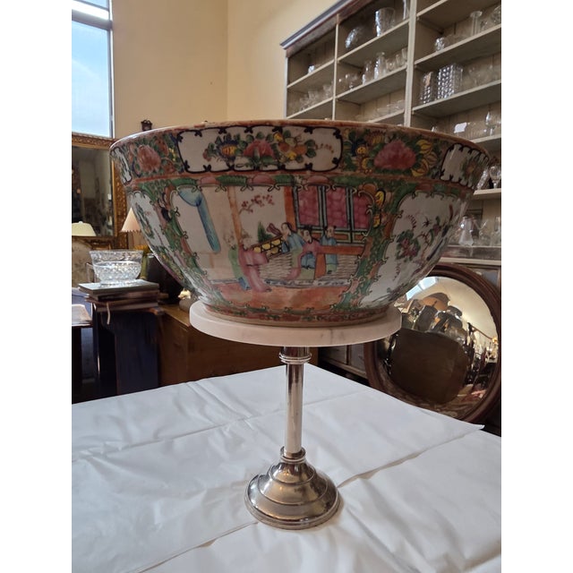 Chinese Large Antique Chinese Export Medallion Punch Bowl For Sale - Image 3 of 16