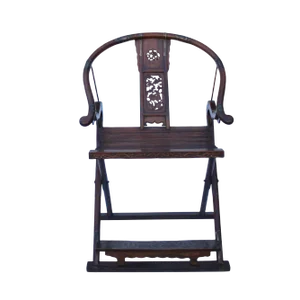 Chinese Elm Wood Horseshoes Curved Back Folding Armchair