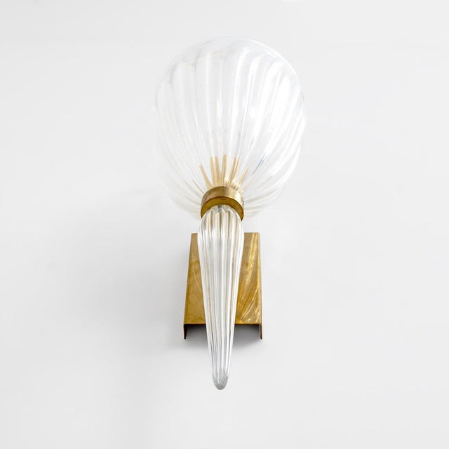 Italian Murano Iridescent Glass and Brass Wall Sconces, 1990, Set of 2 For Sale - Image 9 of 10