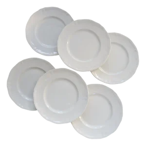 Vintage Ivory Earthenware Dinner Plates with Scalloped Edge, 1950s, Set of 6