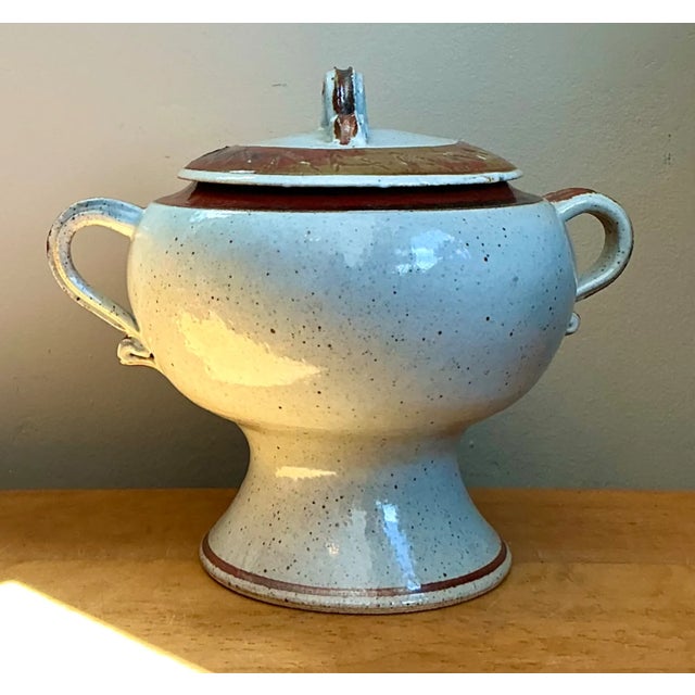 Cream Vintage Speckled Ceramic Footed Tureen For Sale - Image 8 of 12