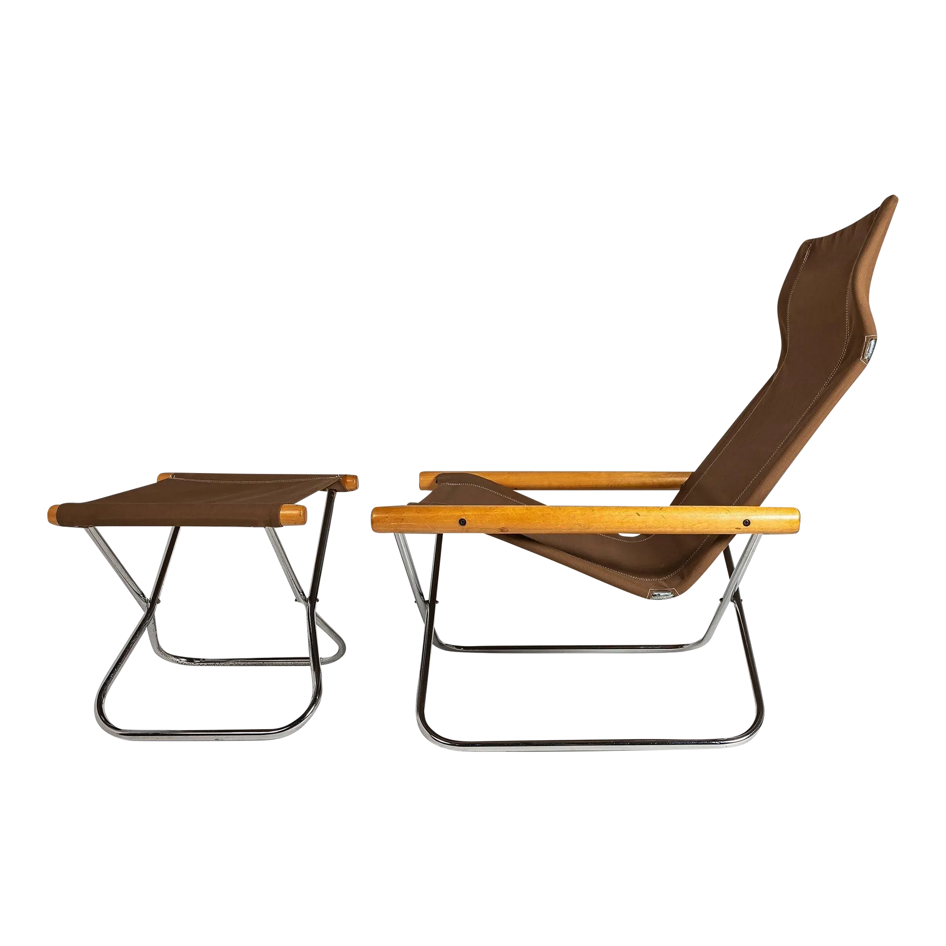 Mid Century Modern Ny Folding Chair and Ottoman by Takeshi Nii